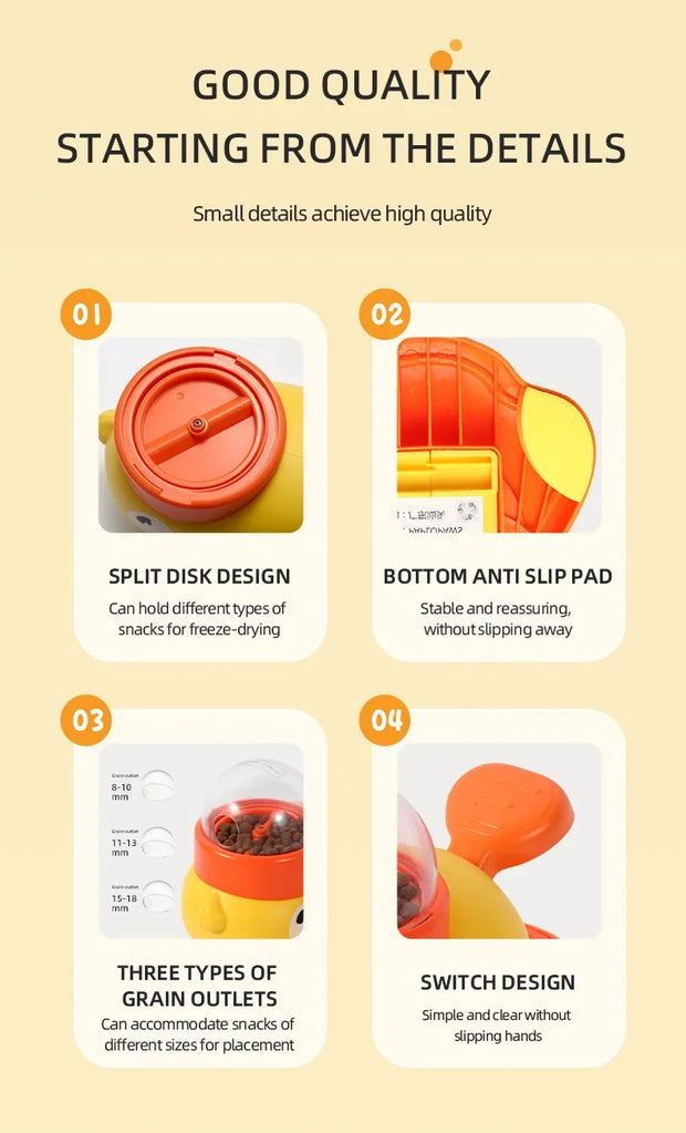 "Hands-On Duck Pet Toy Feeder