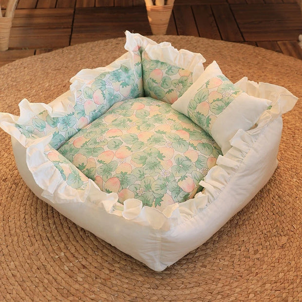 Cute Puppy Square Sleeping Cushion Bed  & Pillow