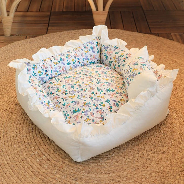 Cute Puppy Square Sleeping Cushion Bed  & Pillow