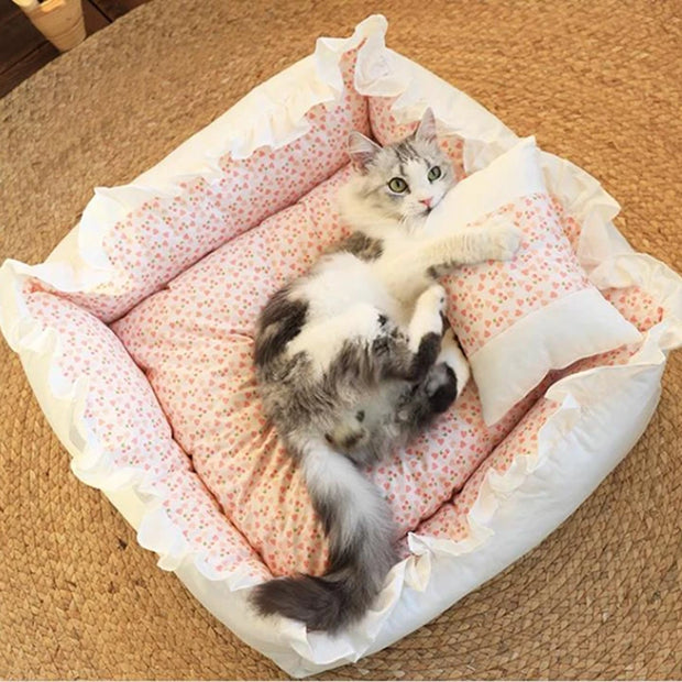 Cute Puppy Square Sleeping Cushion Bed  & Pillow