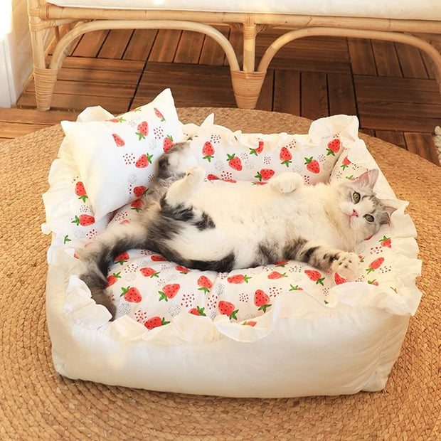 Cute Puppy Square Sleeping Cushion Bed  & Pillow