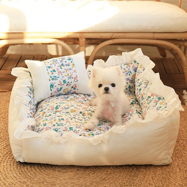 Cute Puppy Square Sleeping Cushion Bed  & Pillow